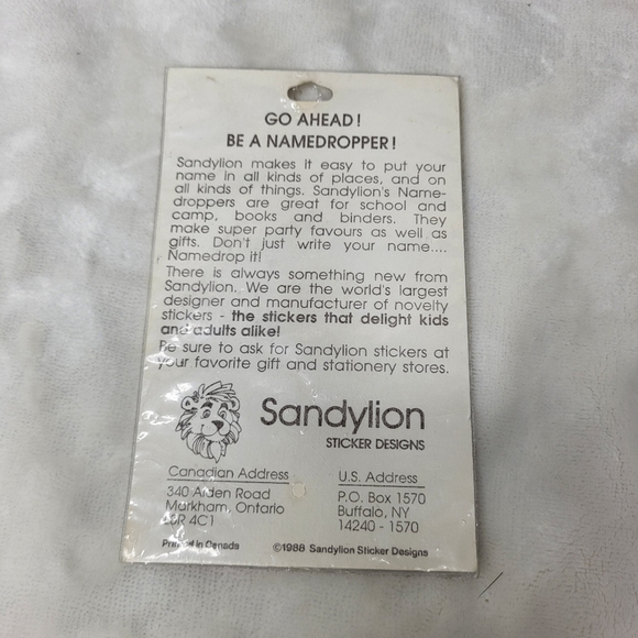Vintage Sandylion Namedroppers Sticker Sheet. Courtney - Picture 2 of 2